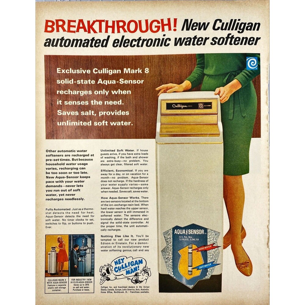 Culligan Automated Electronic Water Softener*New Breakthrough! Vtg Print Ad 1967